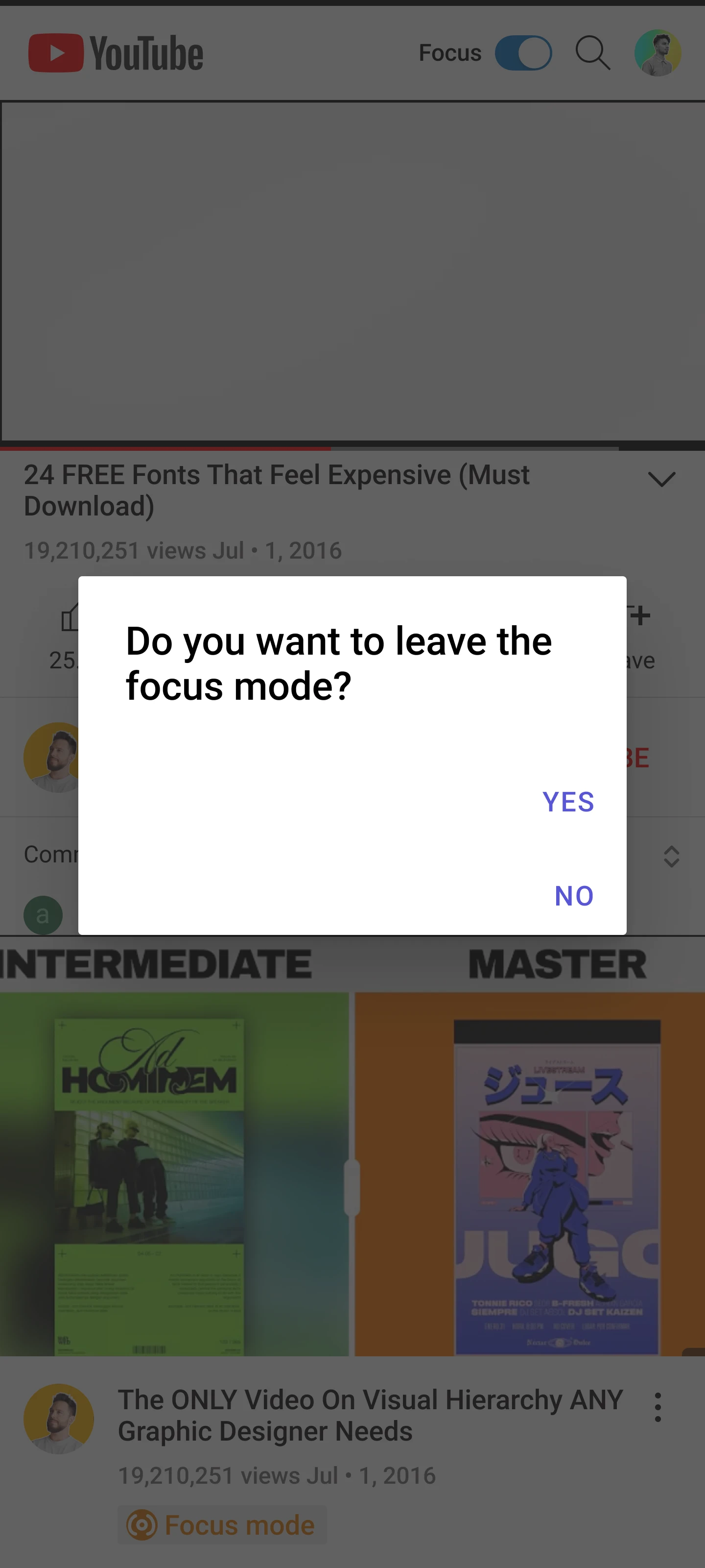 Exit confirmation dialog reading Do you want to leave the focus mode, with Yes and No options