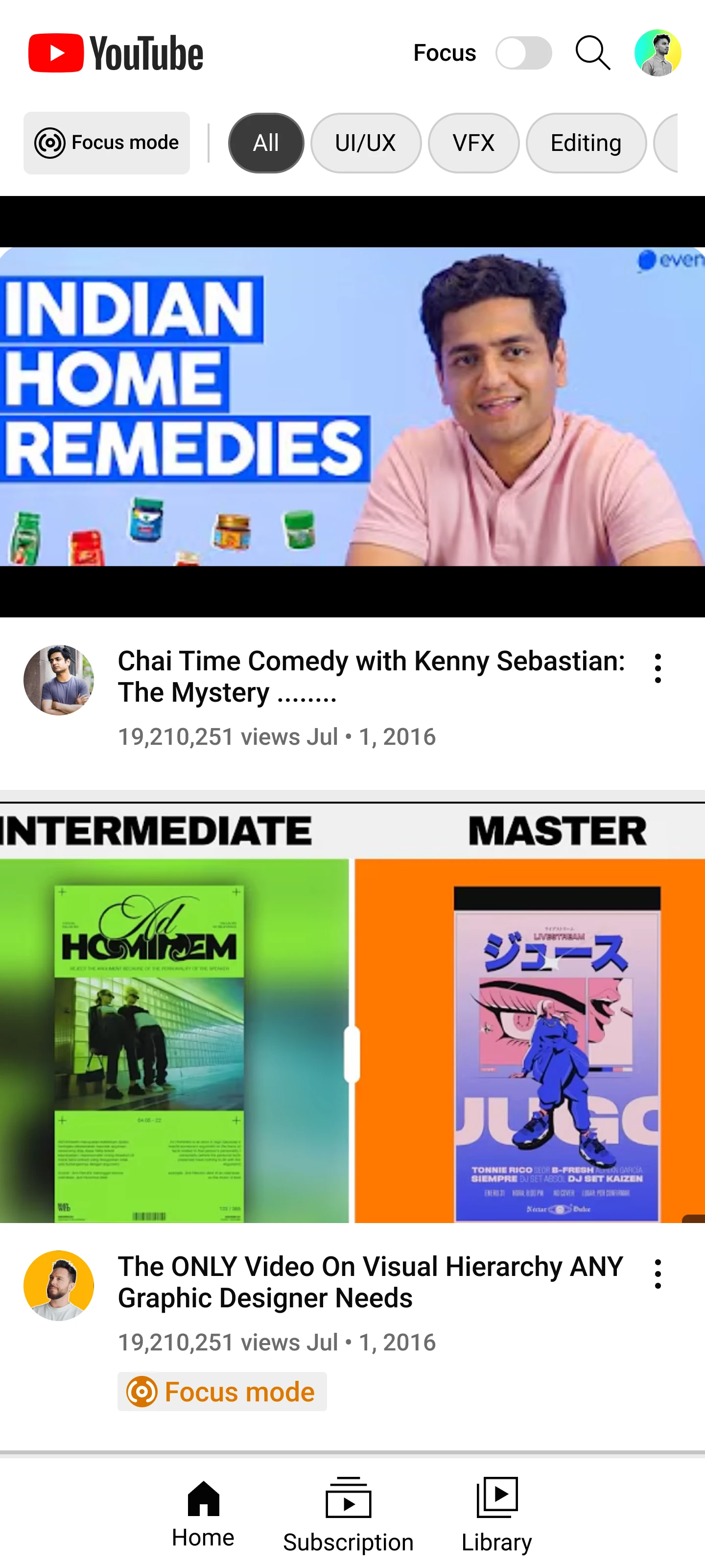 Target case home feed with a Focus toggle in the header and an orange Focus mode badge under a related video