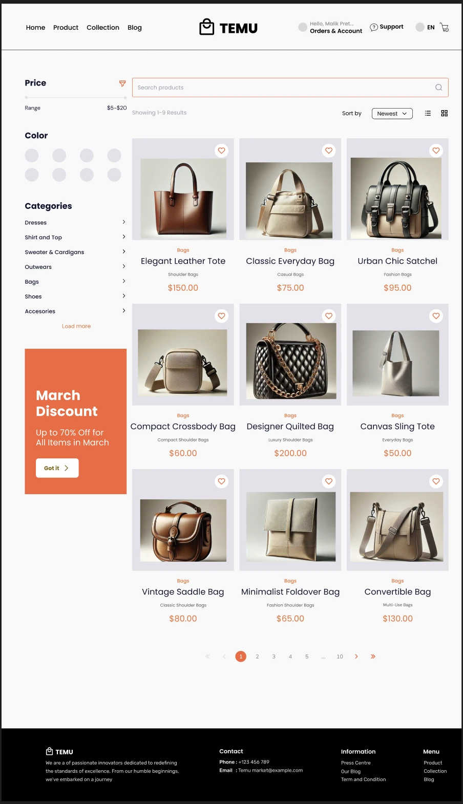Redesigned shopping page with collapsible filters, standardized product cards, and clear pricing